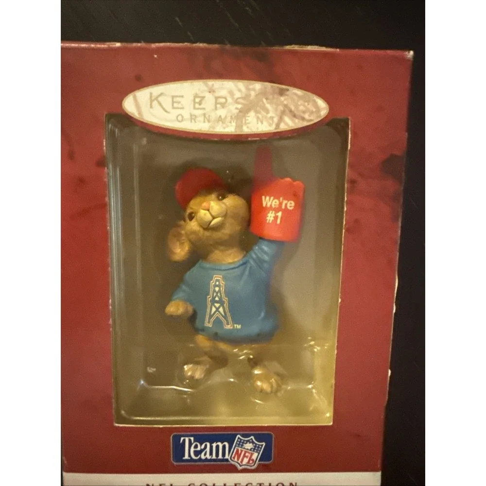 Houston Oilers Keepsake Ornament Mouse Fan We're #1 NFL Christmas Vintage Rare